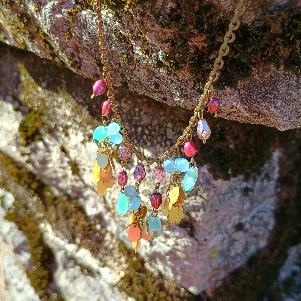 VTG gypsy core style charm necklace, deco style necklace, Pearl Necklace, Siren